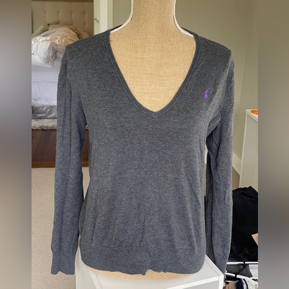 Polo by Ralph Lauren V Neck Sweater Gray Size M